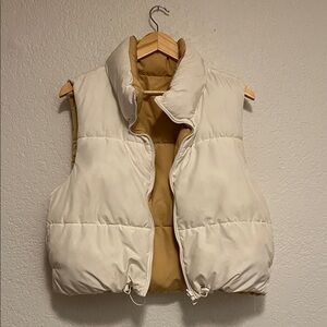 Women's Reversible Puffer Vest - Cream and Tan